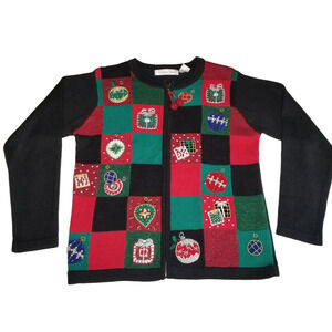 Victoria Jones Beaded Ugly Christmas Sweater Presents Ornaments Patchwork Small